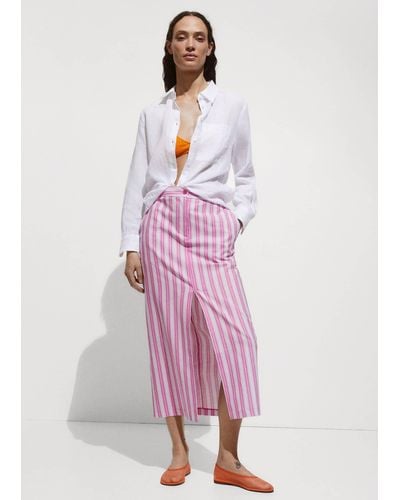 Mango Slit Striped Skirt - Pink