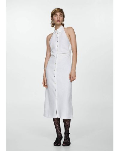 Mango Linen Shirt-collar Dress Off - White