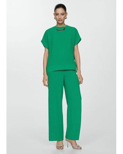 Mango Wide Leg Fluid Trousers Emerald - Green