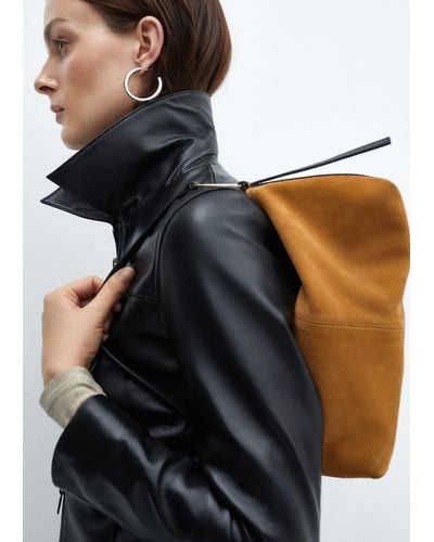 Mango Leather Shoulder Bag Medium - Brown