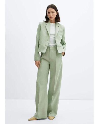 Mango Cropped Blazer With Buttons Pastel - Green
