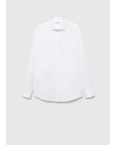 Mango Slim-fit Textured Cotton Suit Shirt - White