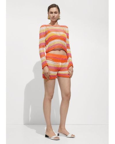 Mango Combined Crochet Shorts - Red