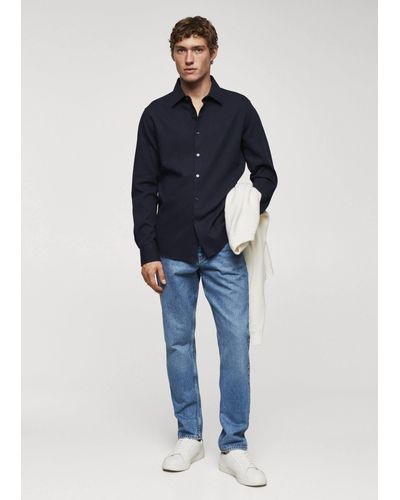 Mango Slim-fit Cotton Structured Shirt - Blue