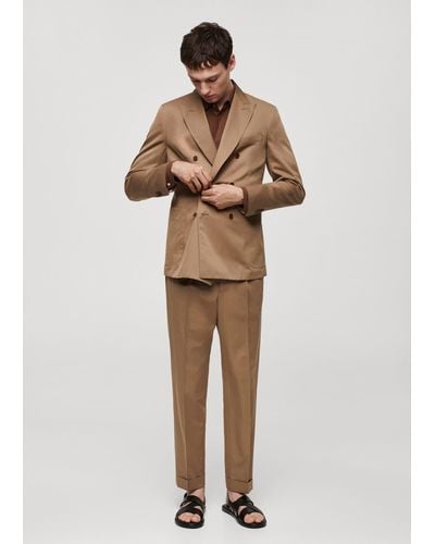 Mango Virgin Wool Double-breasted Suit Jacket - Natural