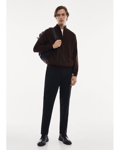 Mango 100% Merino Wool Jumper With Zip Collar - Black