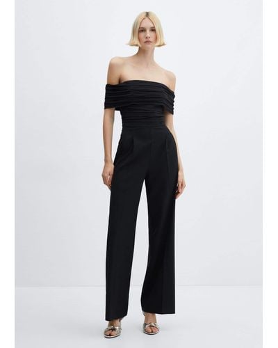 Mango Off-the-shoulder Jumpsuit With Gathered Detail - Blue