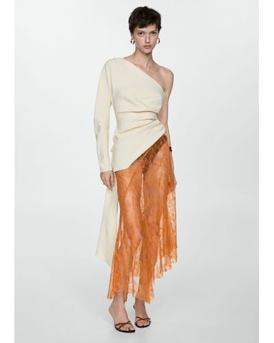 Mango Asymmetric Embroidered Skirt - White