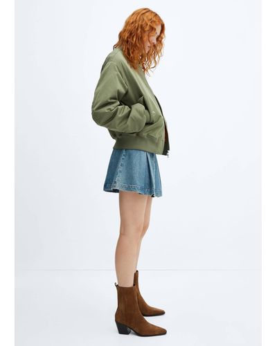 Mango Heel Suede Ankle Boot Tobacco - Green