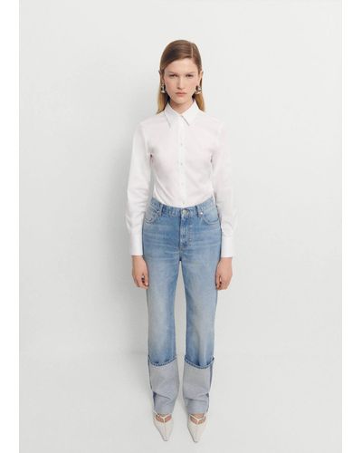 Mango Jeans diritti bordo inferiore con risvolto - Bianco