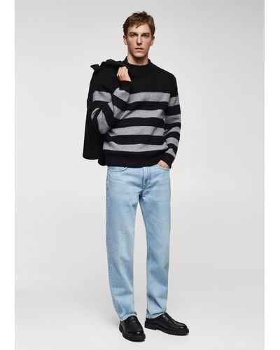 Mango Striped Perkins Collar Jumper - Blue