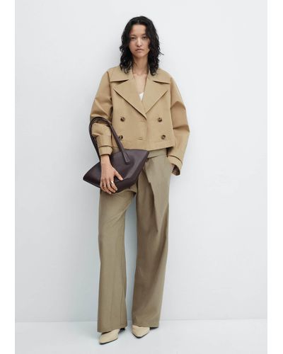 Mango Cropped Trench Coat With Lapels - White