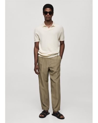 Mango Ribbed Cotton Polo Shirt Off - Natural