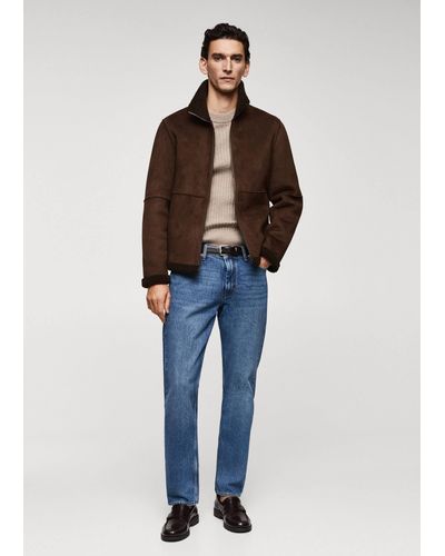 Mango Shearling-lined Leather-effect Jacket - Brown