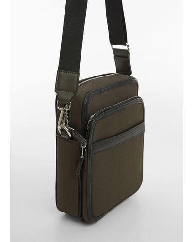 Mango Shoulder Bag With Leather-effect Details - Black