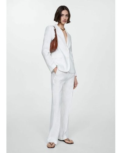 Mango 100% Linen Suit Blazer - White