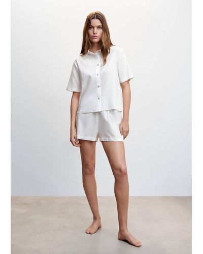 Mango Linen Pyjama Shirt Off - White