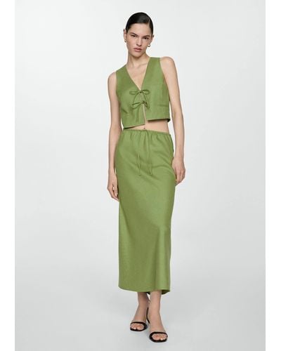 Mango Long Skirt With Adjustable Bow Pastel - Green