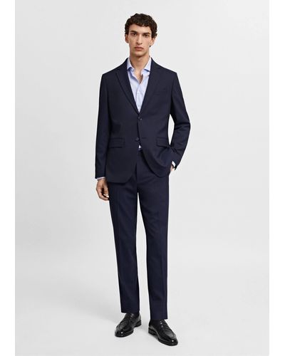 Mango Slim-fit Twill Pinstripe Suit Shirt Sky - Blue