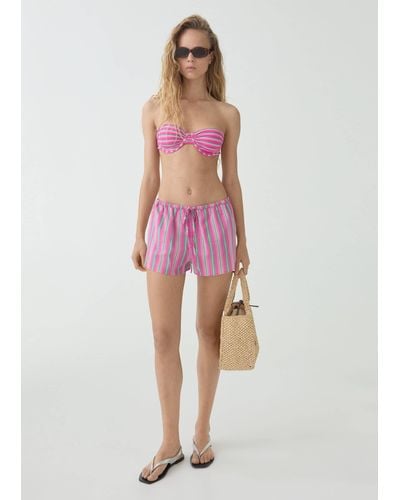 Mango Striped Printed Bikini Top - Pink