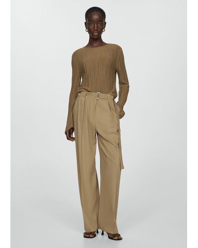 Mango Belt Straight-fit Trousers - Natural
