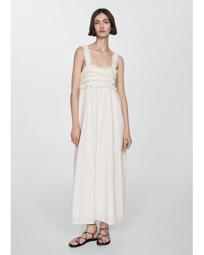 Mango Straps Dress With Fringes Detail Off - White