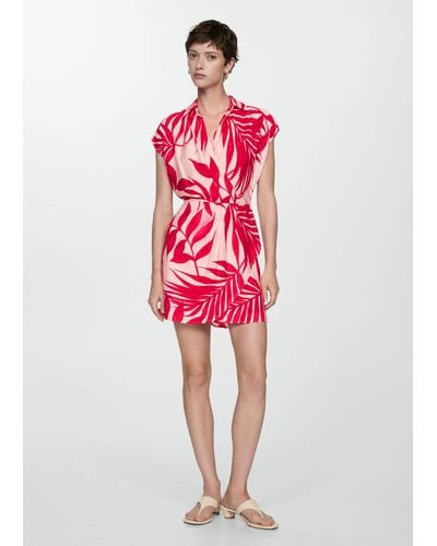Mango Print Wrap Dress - Red
