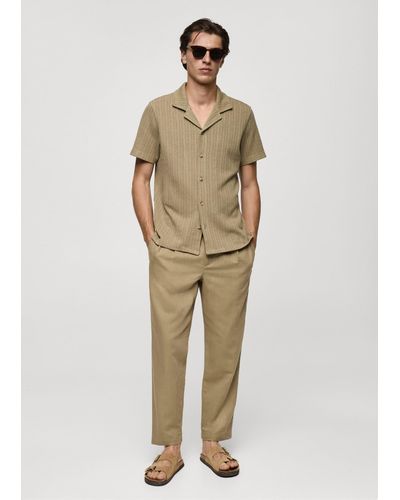 Mango Buttoned Micro-structure Knitted Polo Shirt - Natural