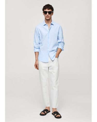 Mango Regular-fit Striped Linen Shirt Sky - Blue