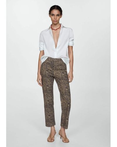 Mango Leopard-print Straight Jeans - White