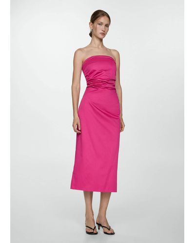 Mango Draped Strapless Dress - Pink
