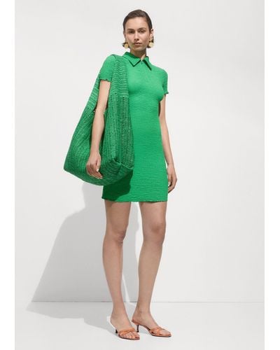 Mango Textured Polo-neck Dress - Green