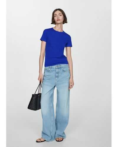 Mango Knitted Short-sleeve T-shirt - Blue