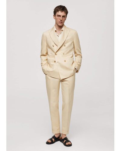 Mango Cotton-linen Double-breasted Suit Jacket Pastel - Natural