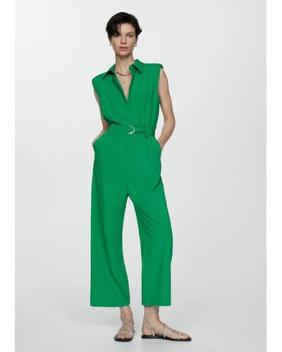 Mango Jumpsuit With Belt Clips - Green