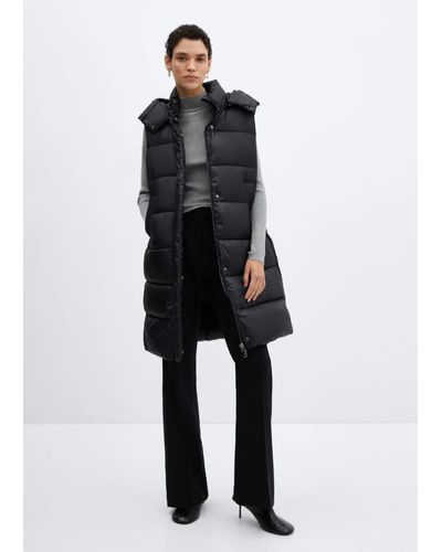 Mango Quilted Gilet With Hood - Black