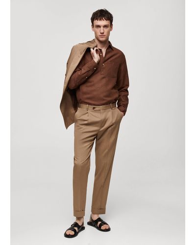 Mango Slim-fit Linen Shirt - Brown