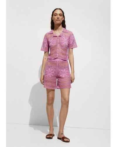 Mango Crochet Shorts With Flowers Light/pastel - Pink