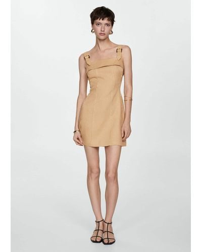 Mango Linen Dress With Buckle Straps - Natural