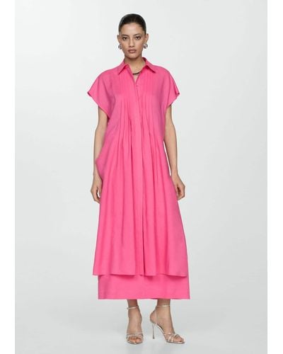 Mango Shirt Dress With Slits - Pink