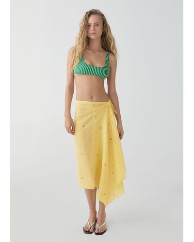 Mango Pareo Skirt With Embroidered Details Pastel - Yellow