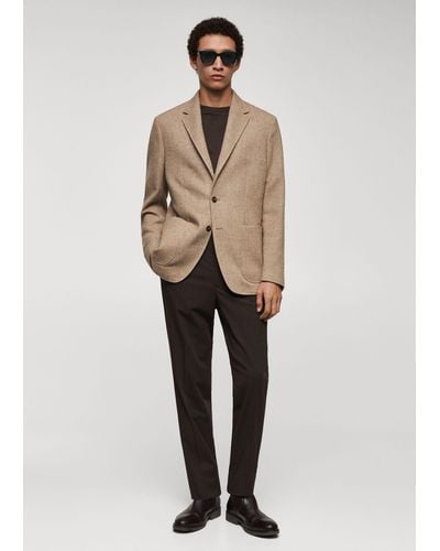 Mango Slim-fit Herringbone Wool Suit Jacket - Natural