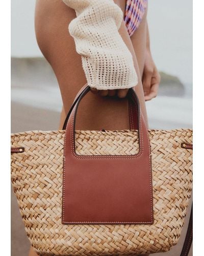 Mango Basket Bag With Studs Detail - Brown