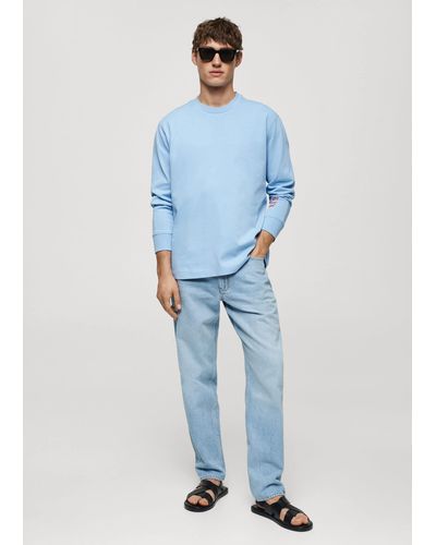 Mango 100% Cotton Sweatshirt With Printed Drawing - Blue