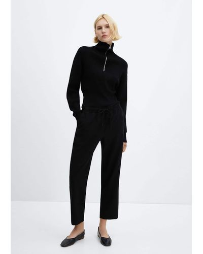 Mango Flowy Straight-fit Trousers With Bow - Black