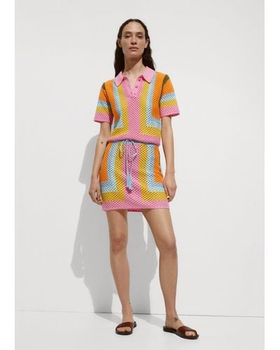 Mango Crochet Mini Skirt With Bow Fastening - Pink