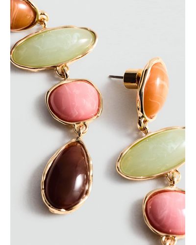 Mango Stone Pendant Earrings - Metallic