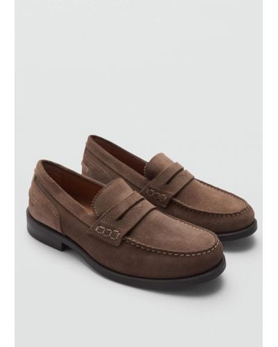 Mango Suede Leather Loafers Medium - Brown