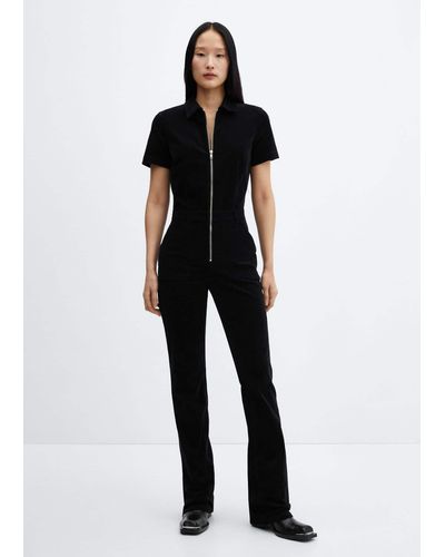 Mango Corduroy Jumpsuit With Zip - Blue