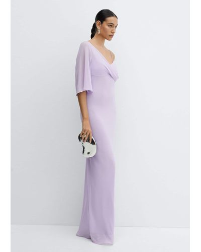 Mango Asymmetric Dress With Flared Sleeves - Purple